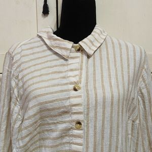 Catherine's 1X Linen blend Top  Stripe Button Front Work Professional Casual